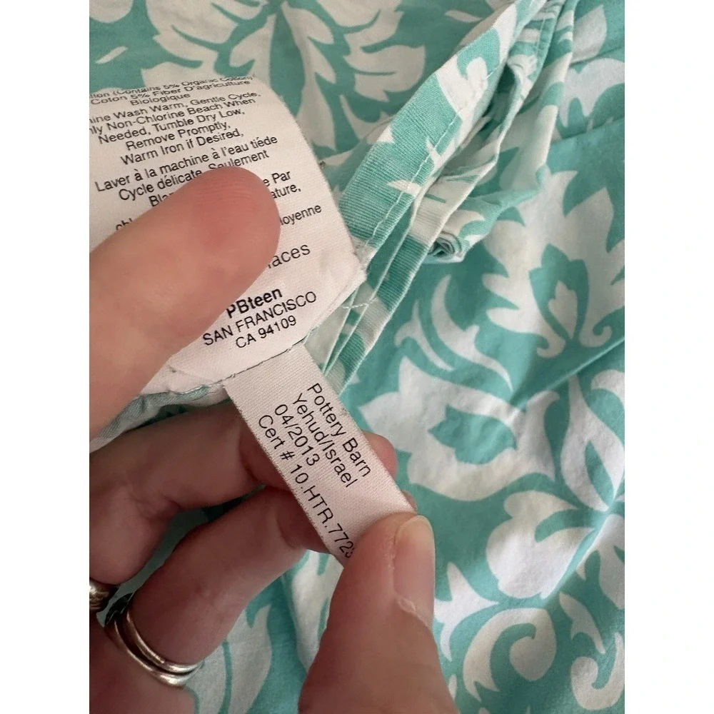 Pottery Barn Dorm Full Sheet Set Pool Damask W/ Aqua Dots Duvet And Shams